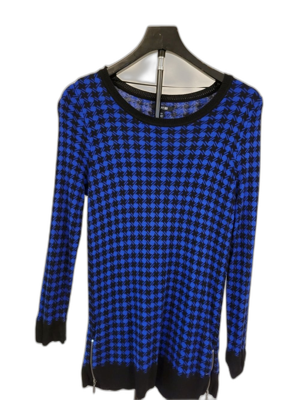 APT.9 Women’s XS Blue Black Houndstooth Long Sleeve Knit Tunic Top